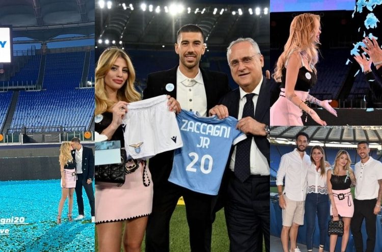 Lazio, Zaccagni e Chiara Nasti annunciano il sesso del figlio all’Olimpico.